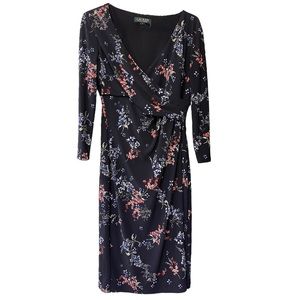 MSRP $145 Ralph Lauren Womens Jersey-Matte Midi Dress Navy Blue Floral Size 4